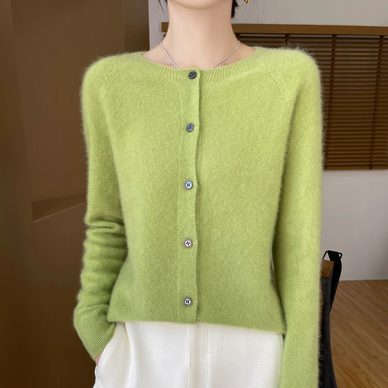 Sweter z wełny merino z okrągłym dekoltem Jasnozielony