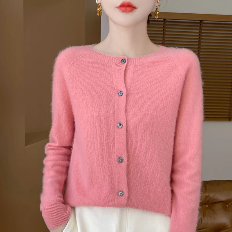 Sweter z wełny merino z okrągłym dekoltem Różowy