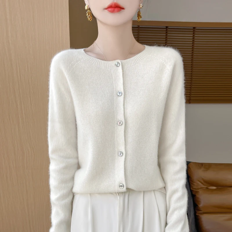 Sweter z wełny merino z okrągłym dekoltem Biały