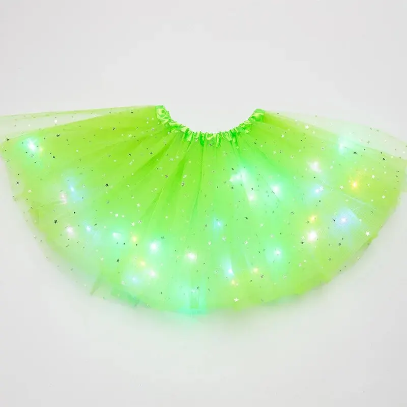 Świecąca spódnica tutu LED z gwiazdkami imprezowa Zielony fluorescencyjny