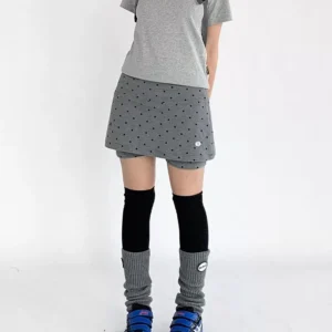 Szara mini spódniczka sportowa w kropki z wysokim stanem Y2K Ciemnoszary