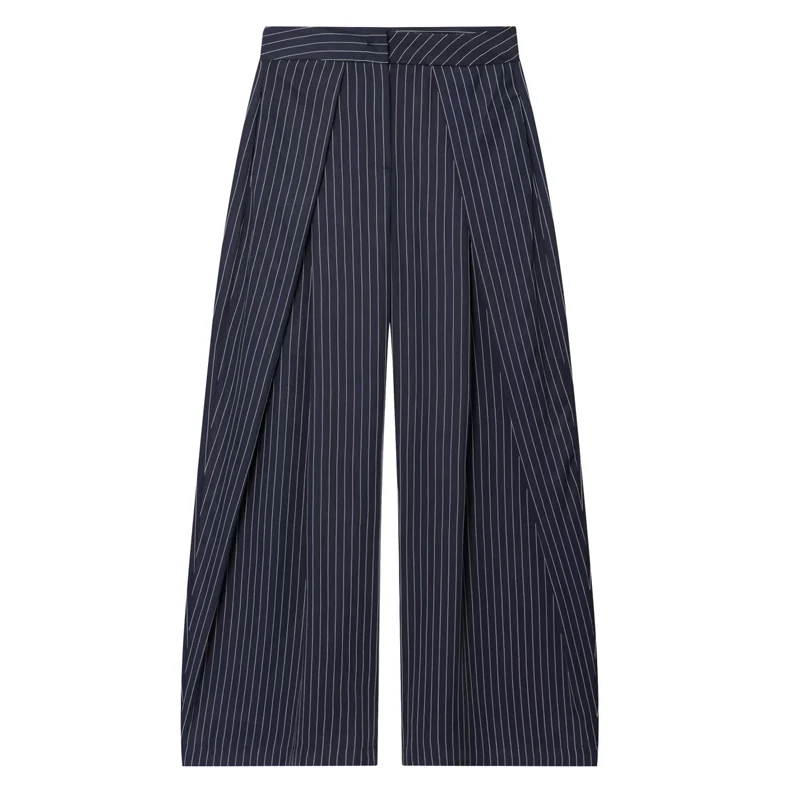Szerokie plisowane spodnie do biura Stripe