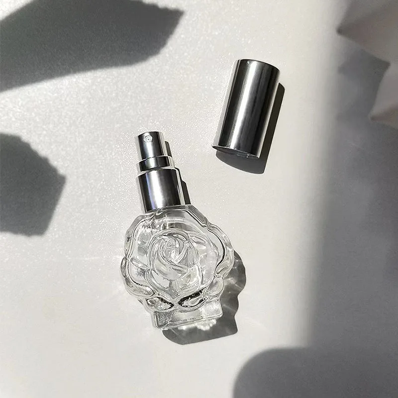 Szklany flakon na perfumy 10 ml w kształcie róży z atomizerem Jasnoszary