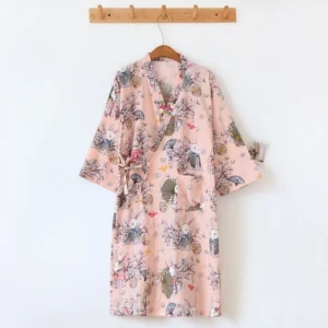 Szlafrok kimono damski bawełniany luźny wielokolorowy Beżowy