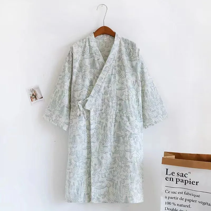 Szlafrok kimono z gazy bawełnianej – długi rękaw, styl japoński Czerwony