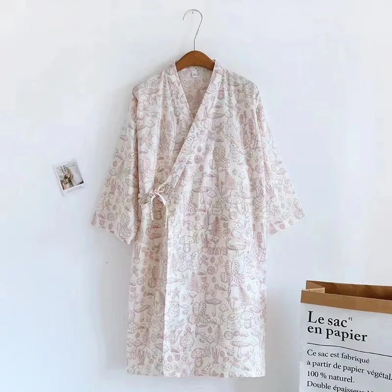 Szlafrok kimono z gazy bawełnianej – długi rękaw, styl japoński Lawenda