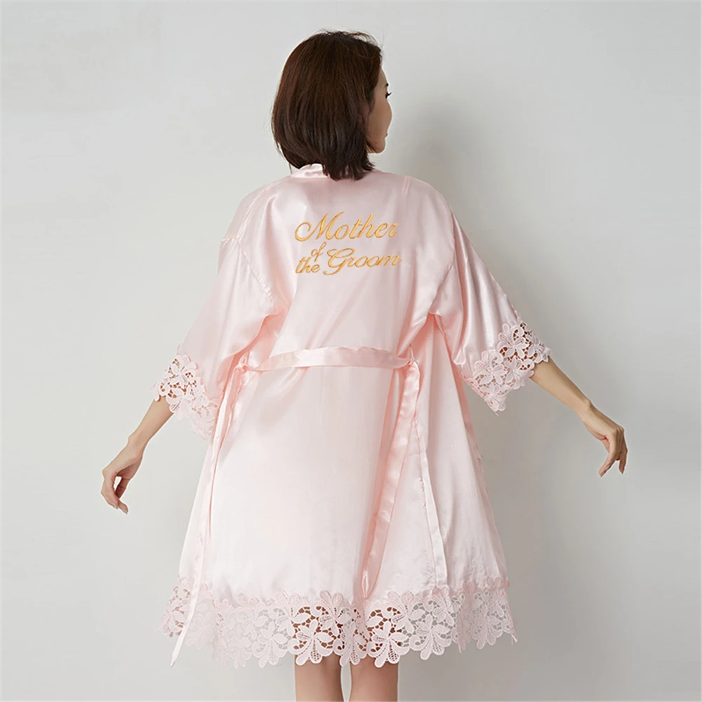 Szlafrok kimono z koronkowym haftem w stylu panny młodej Fioletowy