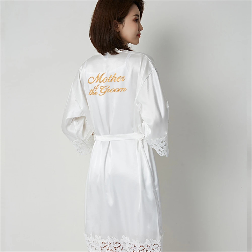 Szlafrok kimono z koronkowym haftem w stylu panny młodej Lawenda