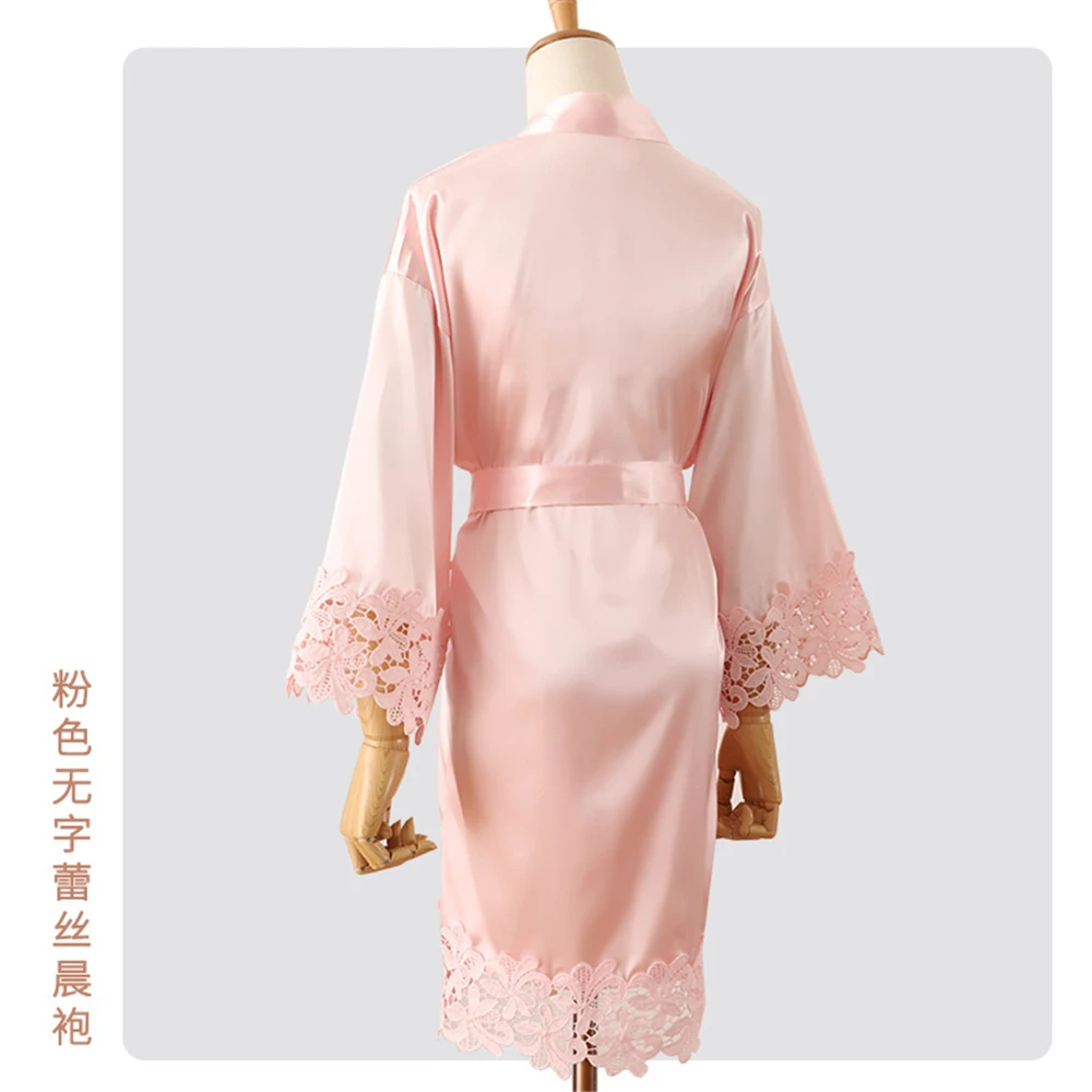 Szlafrok kimono z koronkowym haftem w stylu panny młodej Pomarańczowy