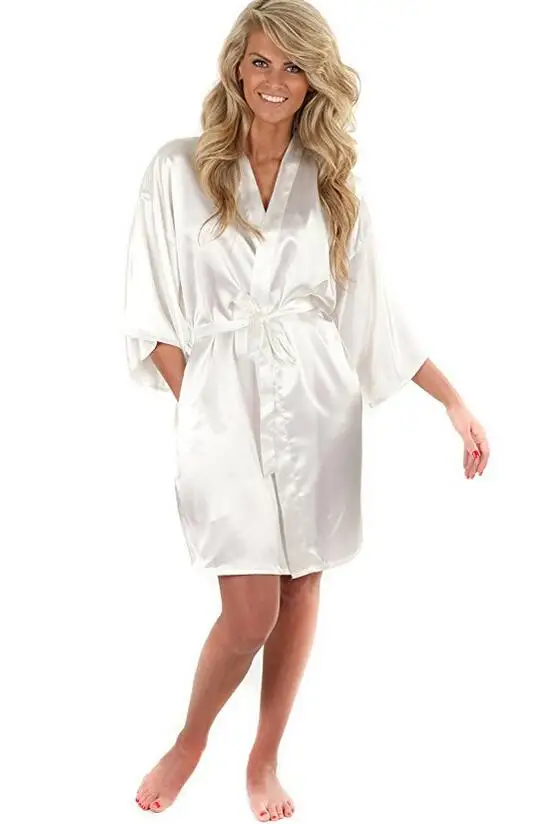 Szlafrok kimono ze sztucznego jedwabiu Beżowy