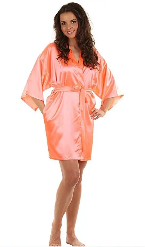 Szlafrok kimono ze sztucznego jedwabiu Brązowy