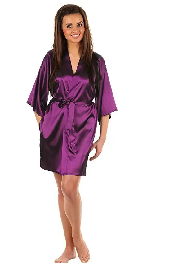 Szlafrok kimono ze sztucznego jedwabiu Pomarańczowy