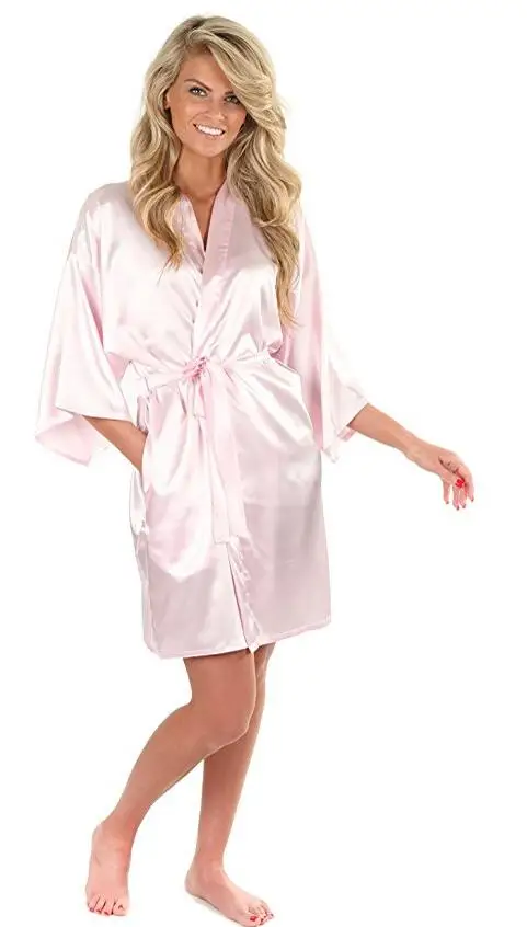 Szlafrok kimono ze sztucznego jedwabiu Różowy