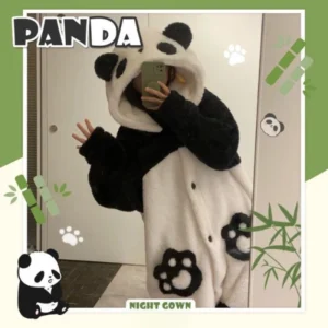 Szlafrok piżama panda z polaru koralowego - ciepła odzież domowa Beżowy