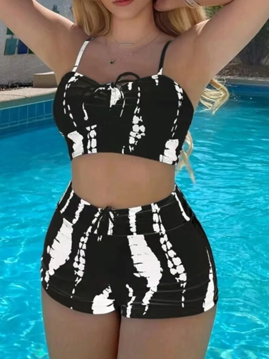 Szorty bikini ze sznurkiem wysoki stan damski strój plażowy Szary