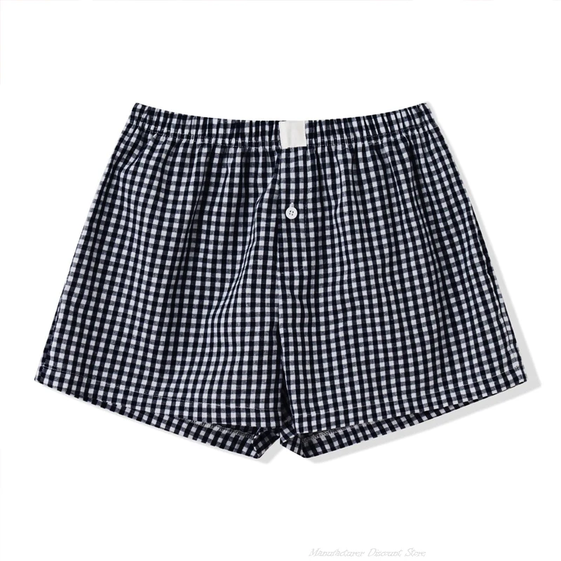 Damskie szorty w kratkę gingham do spania Czarny