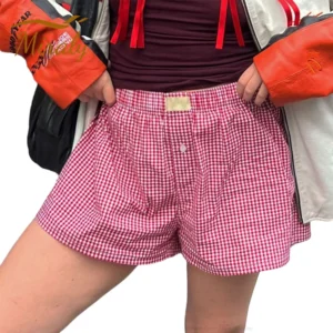 Damskie szorty w kratkę gingham do spania Czerwony