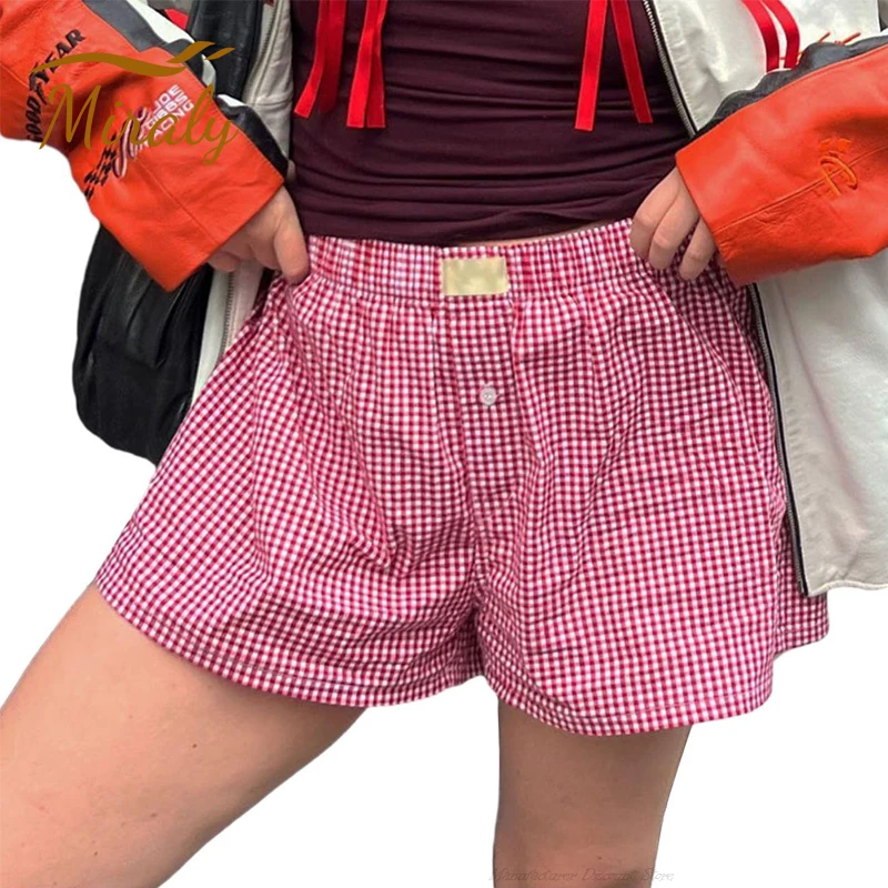 Damskie szorty w kratkę gingham do spania Czerwony