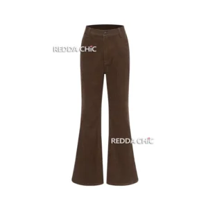 Damskie sztruksowe spodnie bootcut w kratę Brązowy