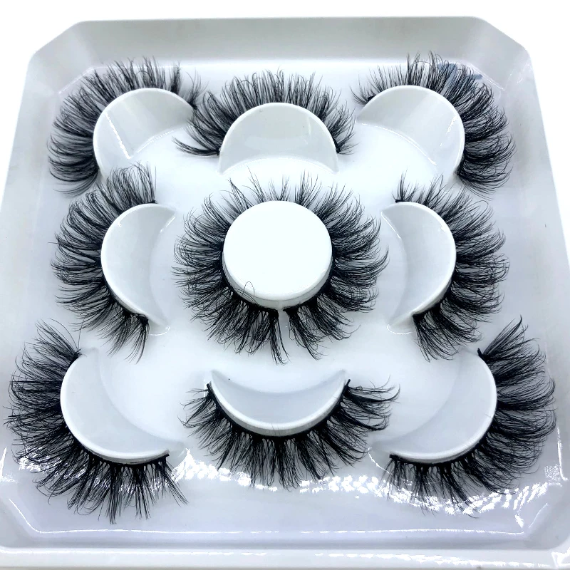 Sztuczne rzęsy 3D z norek naturalne 8-25mm zestaw 5 par Różowa czerwień
