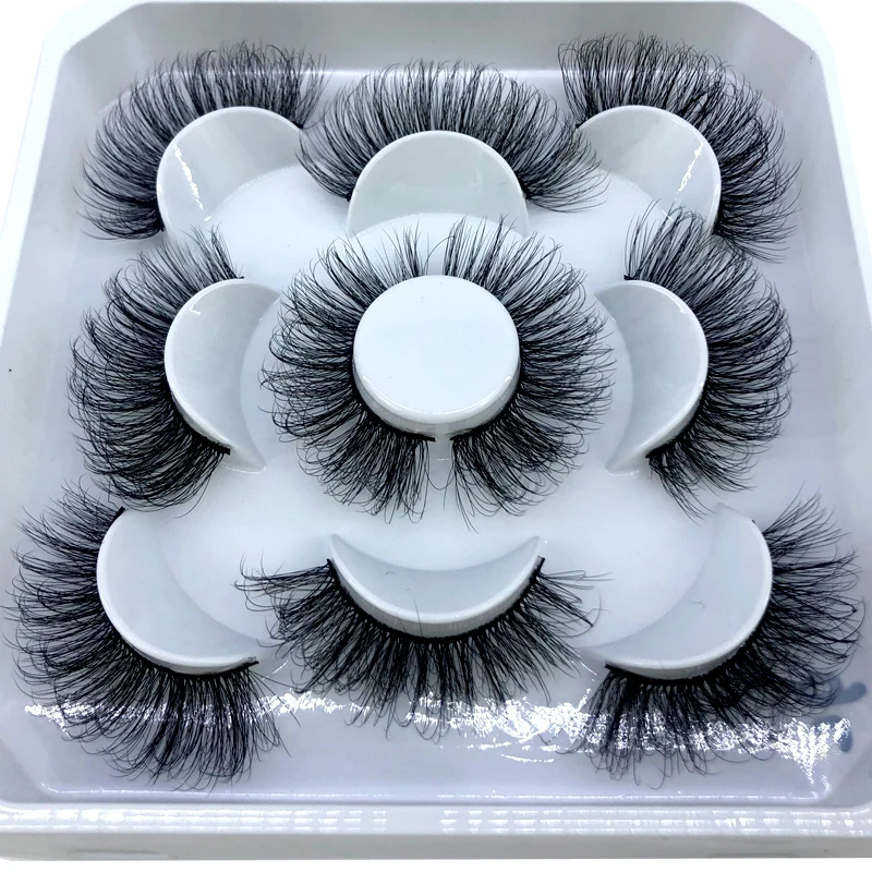 Sztuczne rzęsy 3D z norek naturalne 8-25mm zestaw 5 par Różowy