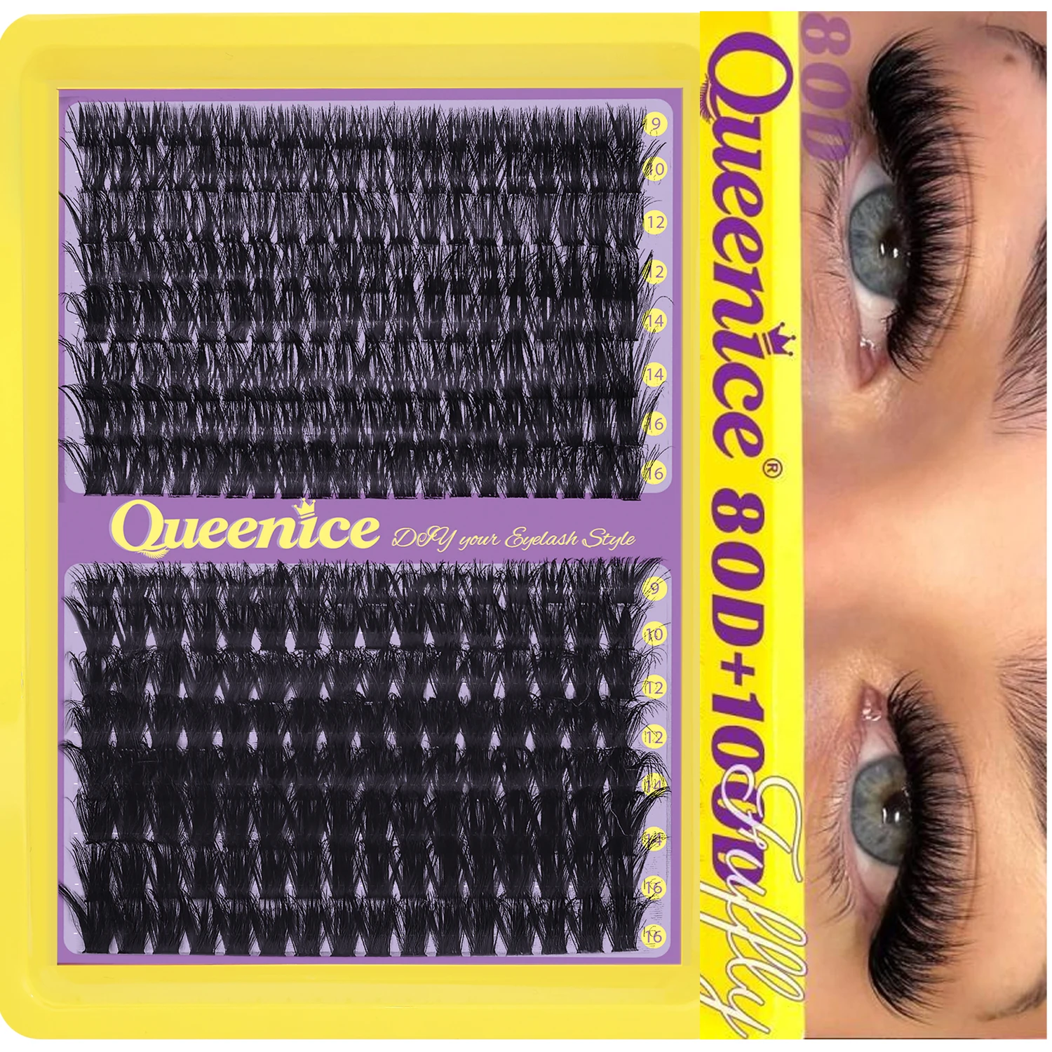 Sztuczne rzęsy cat eye 3D puszyste dramatyczne — kępki 60D 80D 100D Fioletowy