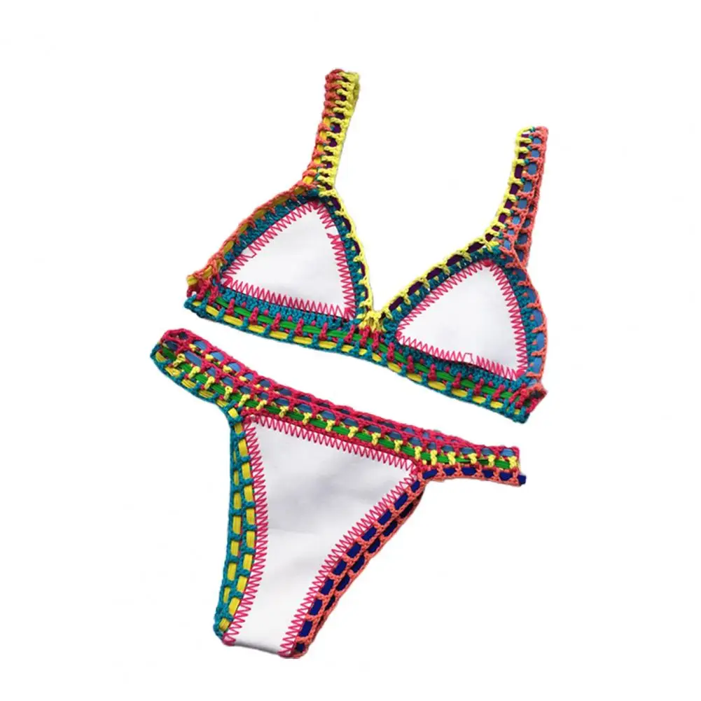 Szydełkowe bikini patchworkowe ręcznie robione — zestaw 2 sztuki Biały