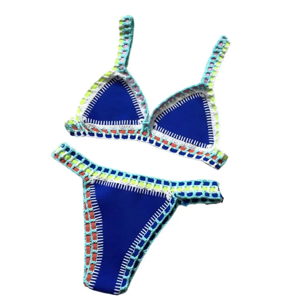 Szydełkowe bikini patchworkowe ręcznie robione — zestaw 2 sztuki Niebieski