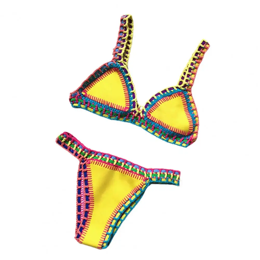 Szydełkowe bikini patchworkowe ręcznie robione — zestaw 2 sztuki żółty