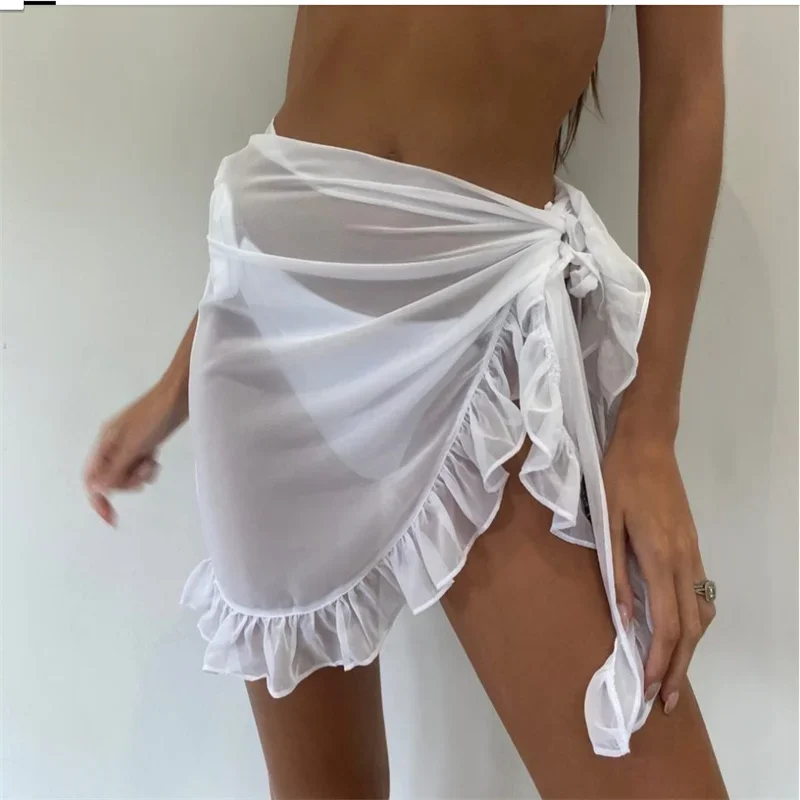 Szyfonowe pareo plażowe - narzutka na bikini Biały