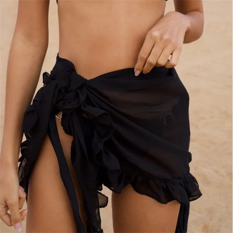 Szyfonowe pareo plażowe - narzutka na bikini Czarny