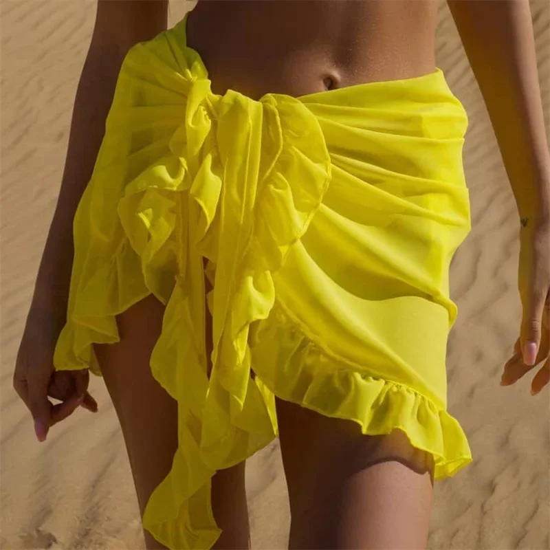 Szyfonowe pareo plażowe - narzutka na bikini żółty