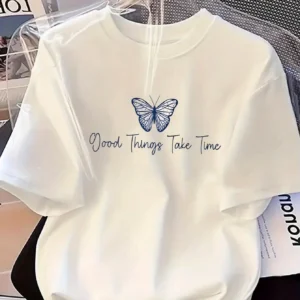 T-shirt damski z motylami na lato Czarny