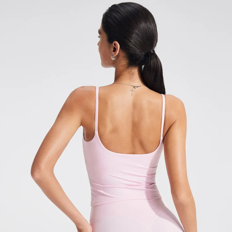 Tank top sportowy z wbudowanym biustonoszem kwadratowy dekolt Różowy