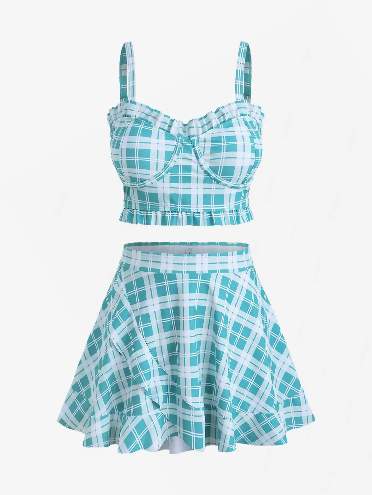Tankini plus size trzyczęściowy strój kąpielowy ze spódnicą Armijna zieleń