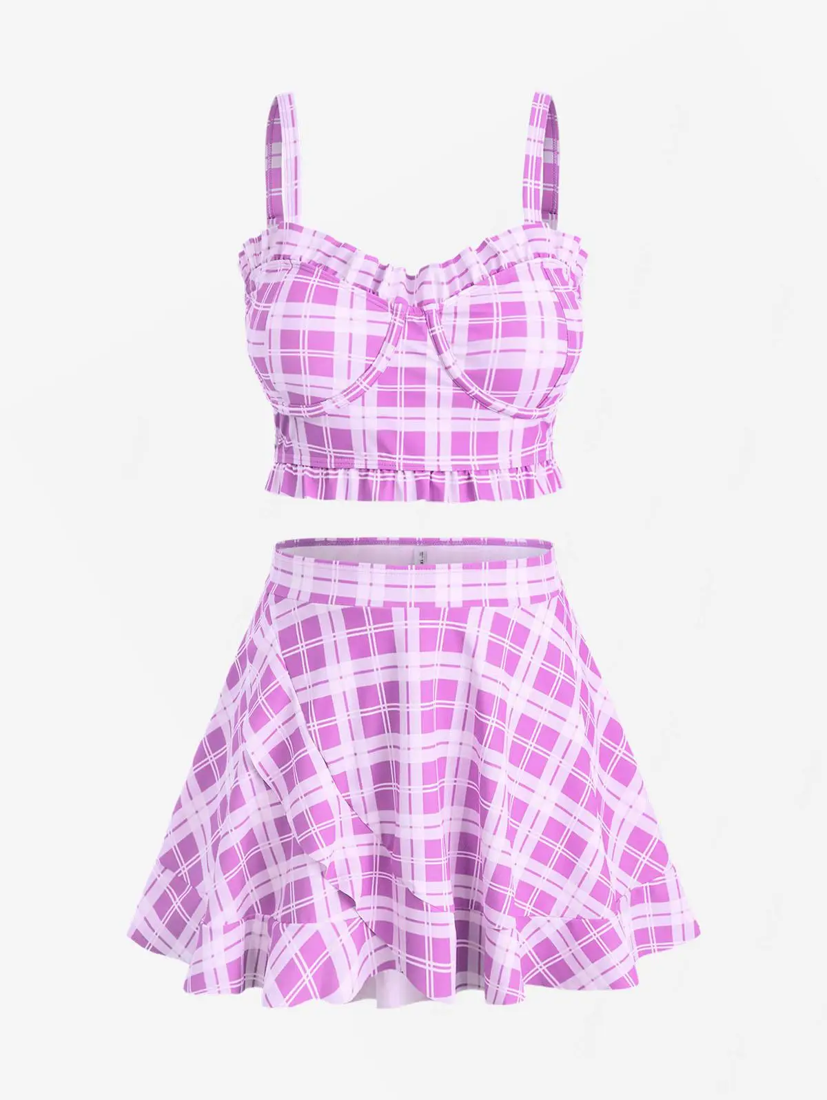 Tankini plus size trzyczęściowy strój kąpielowy ze spódnicą Brązowy