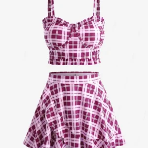 Tankini plus size trzyczęściowy strój kąpielowy ze spódnicą Czerwony