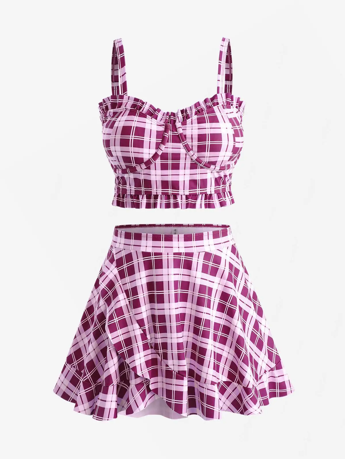 Tankini plus size trzyczęściowy strój kąpielowy ze spódnicą Czerwony