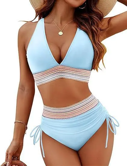 Teksturowane bikini z szeroką góra i wysokim stanem Czarny