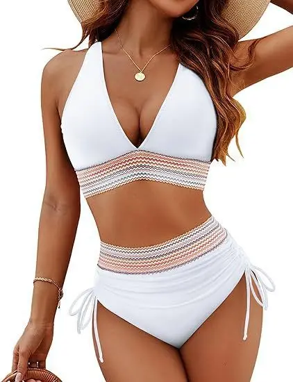 Teksturowane bikini z szeroką góra i wysokim stanem Kolba