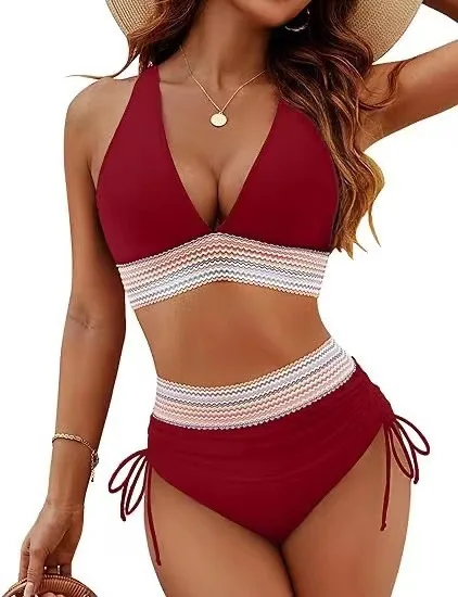 Teksturowane bikini z szeroką góra i wysokim stanem Szary