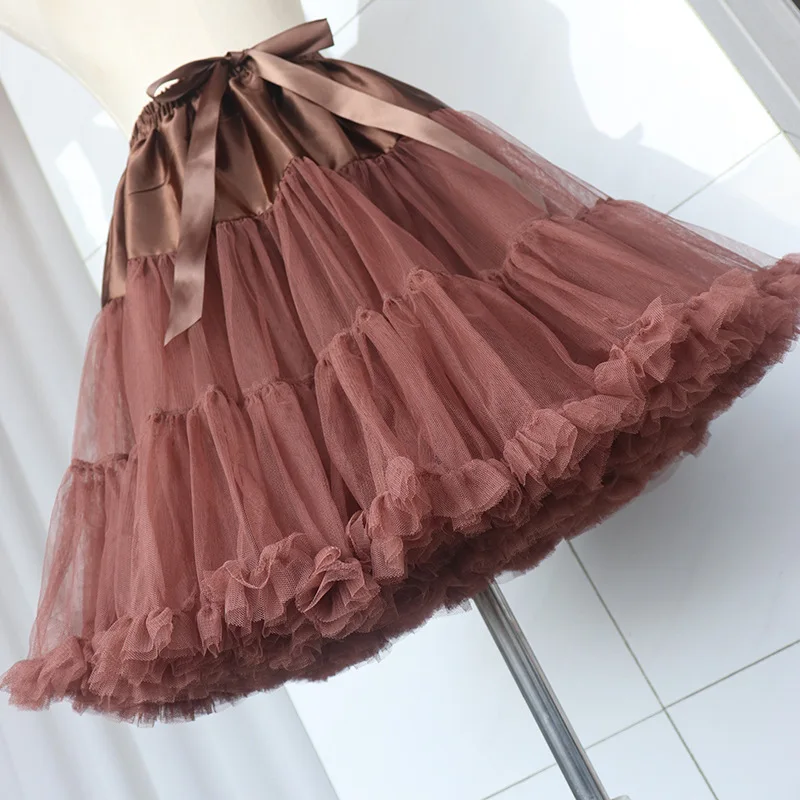 Tiulowa halka spódnica tutu 40 cm bufiasty podkoszulek Czekolada