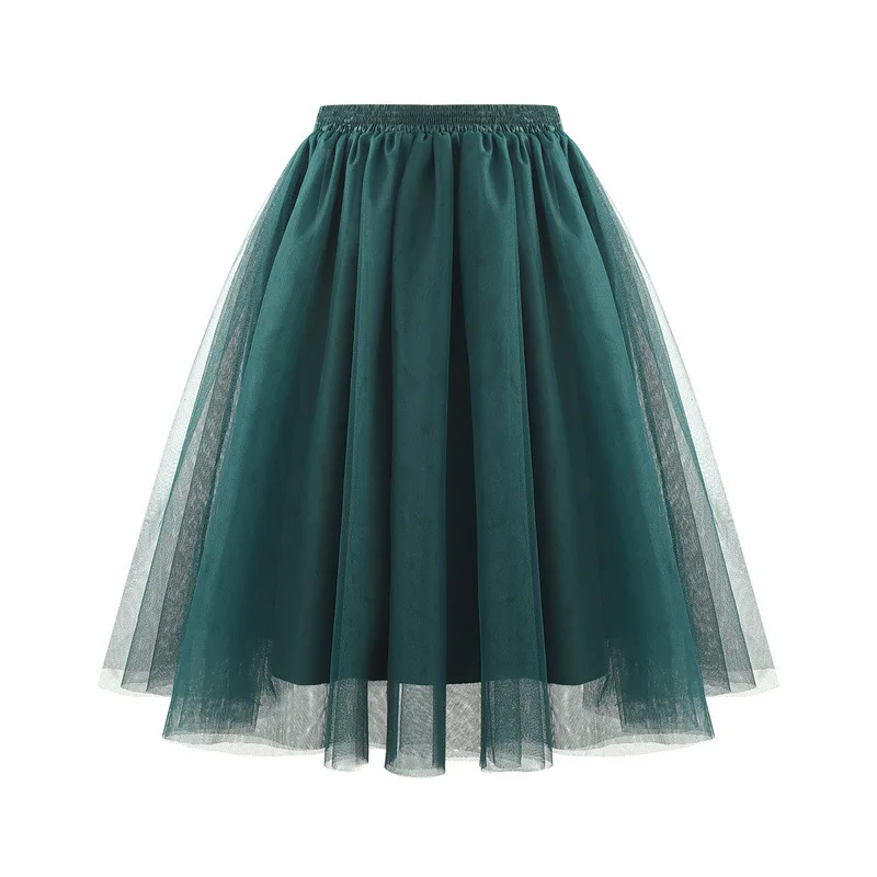 Tiulowa spódnica Rockabilly w stylu lat 50. — 3 warstwy Ciemnozielony