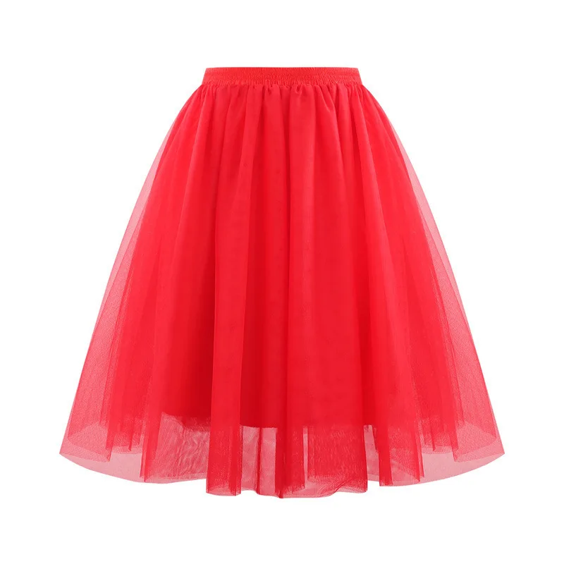 Tiulowa spódnica Rockabilly w stylu lat 50. — 3 warstwy Czerwony