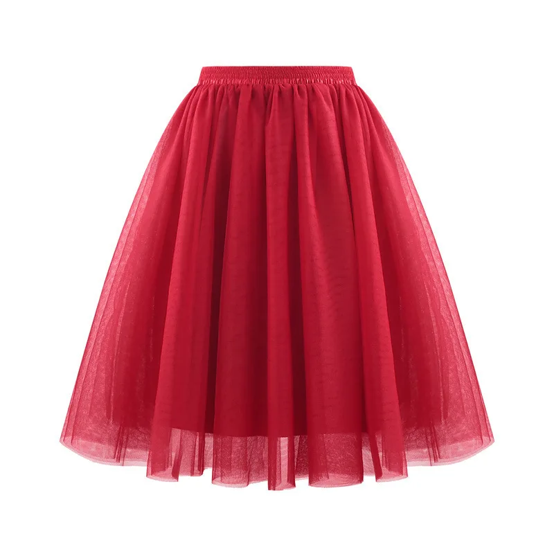 Tiulowa spódnica Rockabilly w stylu lat 50. — 3 warstwy Bordowy