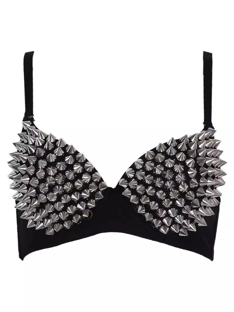 Top bralette z kryształkami i haftem kwiatowym Szampan