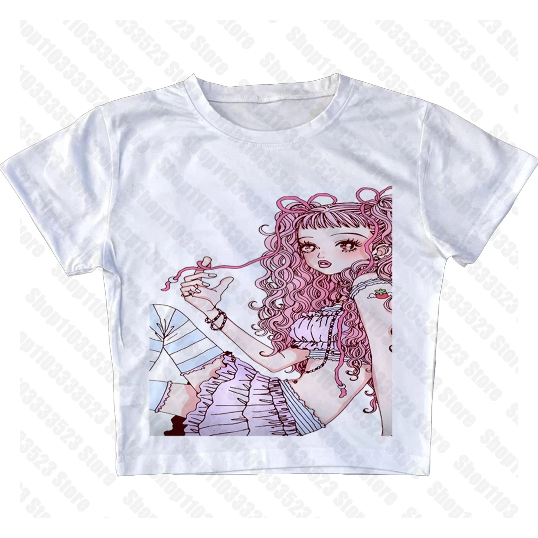 Top crop gothic Harajuku damski Y2K Fuksja