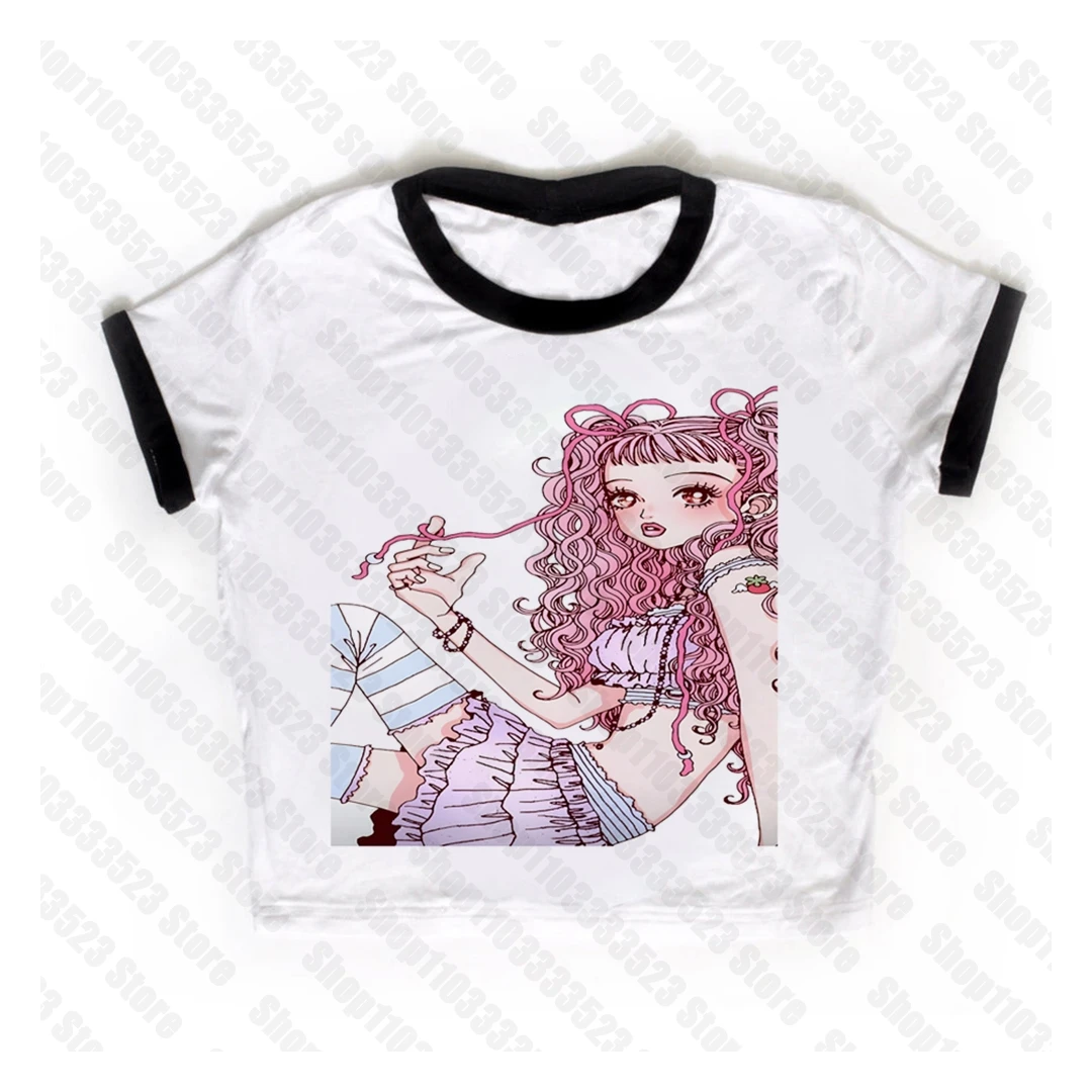 Top crop gothic Harajuku damski Y2K Koralowa czerwona