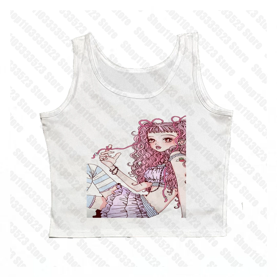 Top crop gothic Harajuku damski Y2K żółty