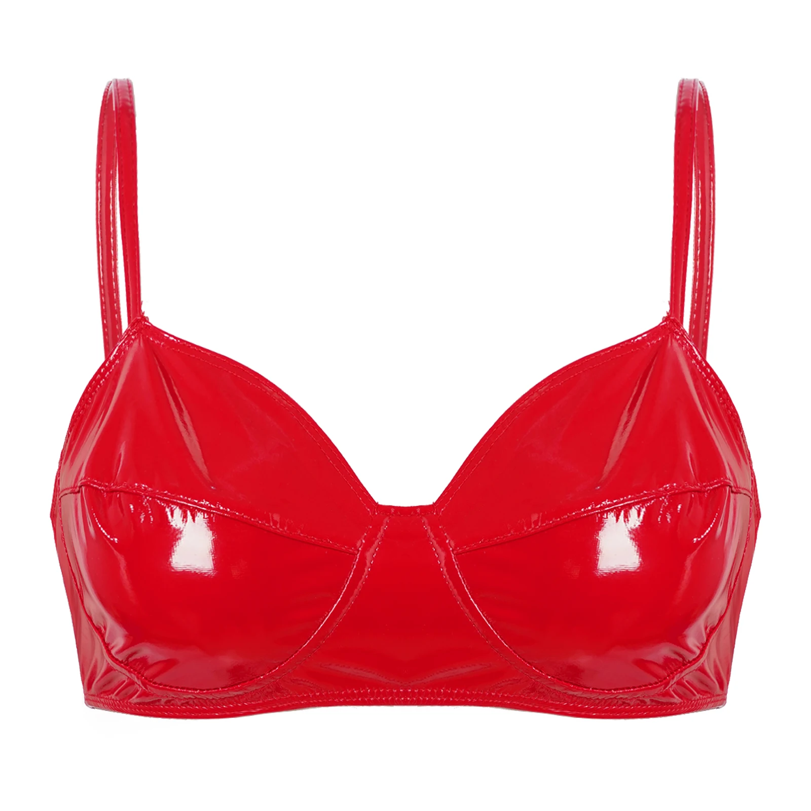 Top gorset ze sztucznej skóry wetlook – punk bralette clubwear Czarny